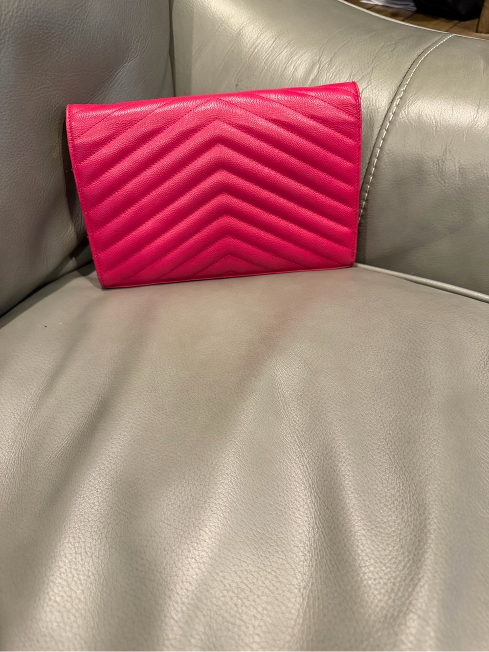 Saint Laurent Hot Pink Quilted YSL Envelope Clutch with Gold Hardware - Picture 3 of 8